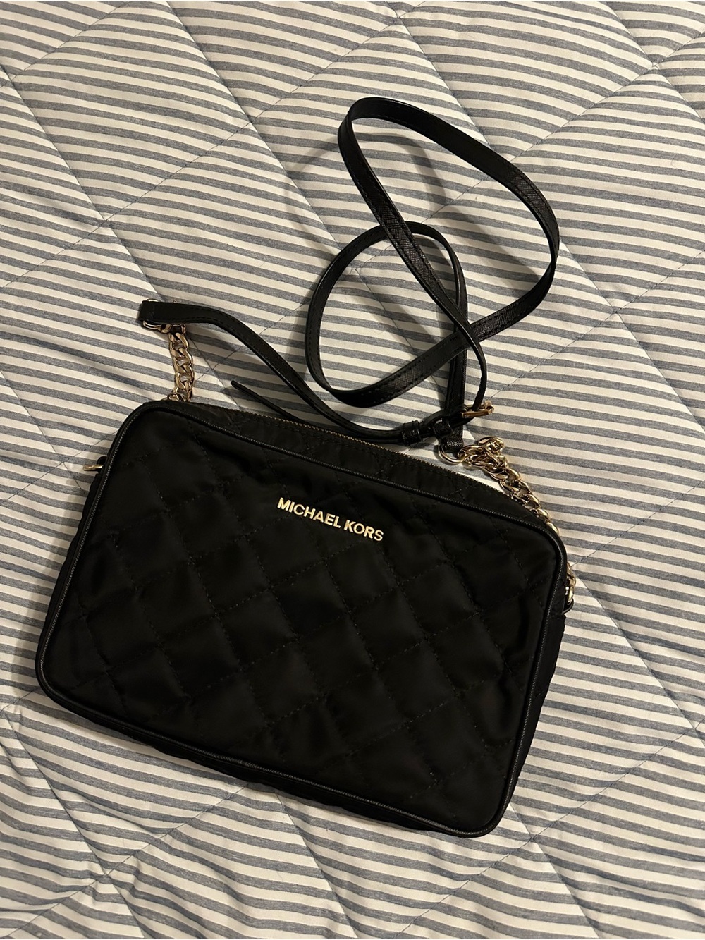 Michael Kors Black Quilted Crossbody with Gold Hardware